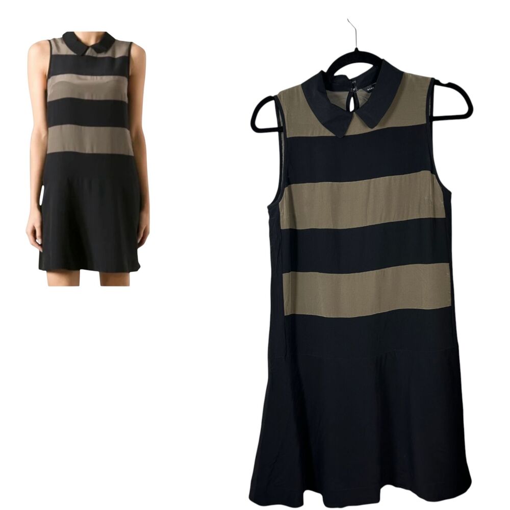Marc by Marc Jacobs 100% Silk Dirty Martini Multi Dress Taupe Black Mini Size XS